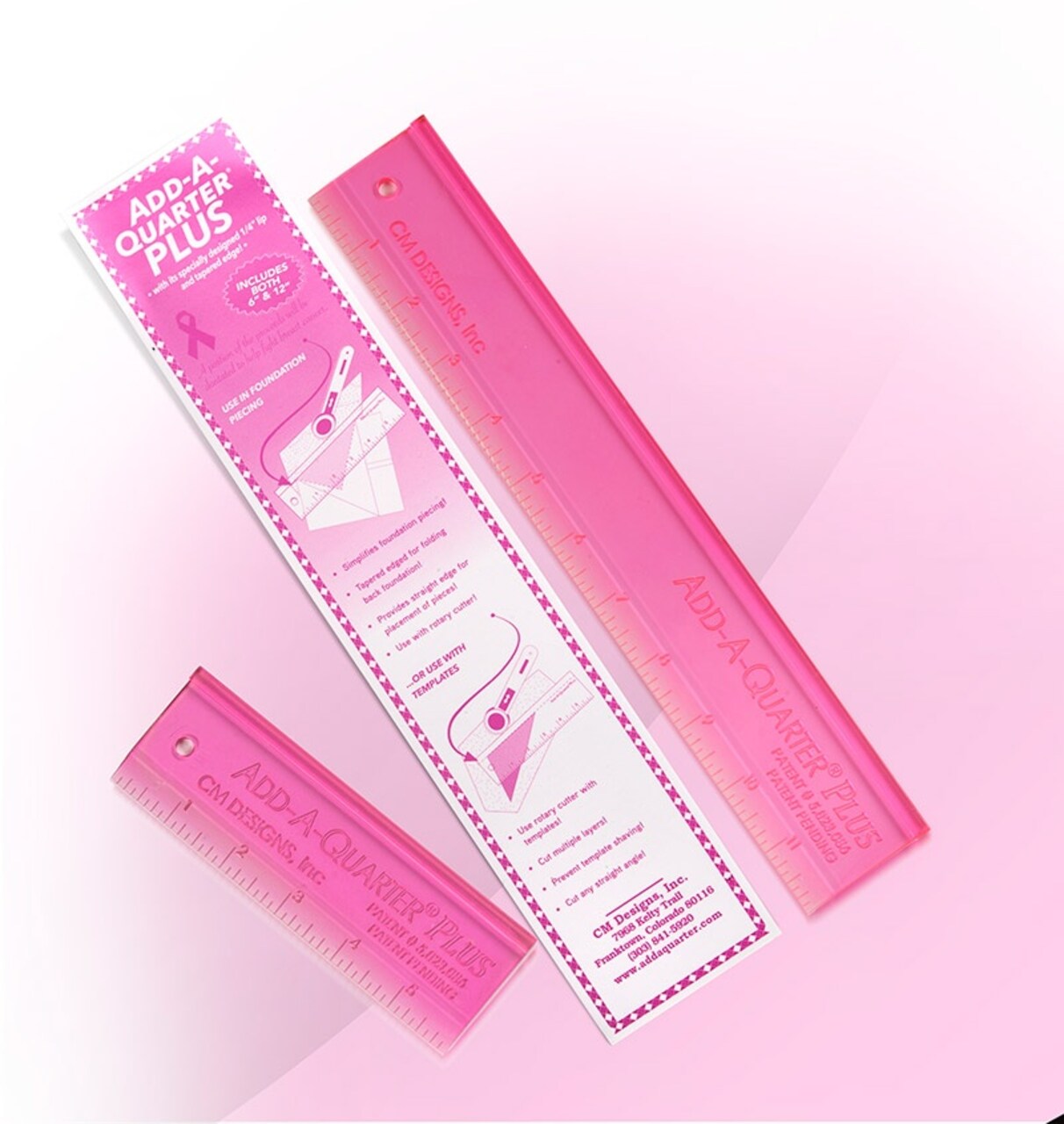 CM Designs Add-A-Quarter Ruler Set 2/Pkg-6" & 12" One Each - Pink